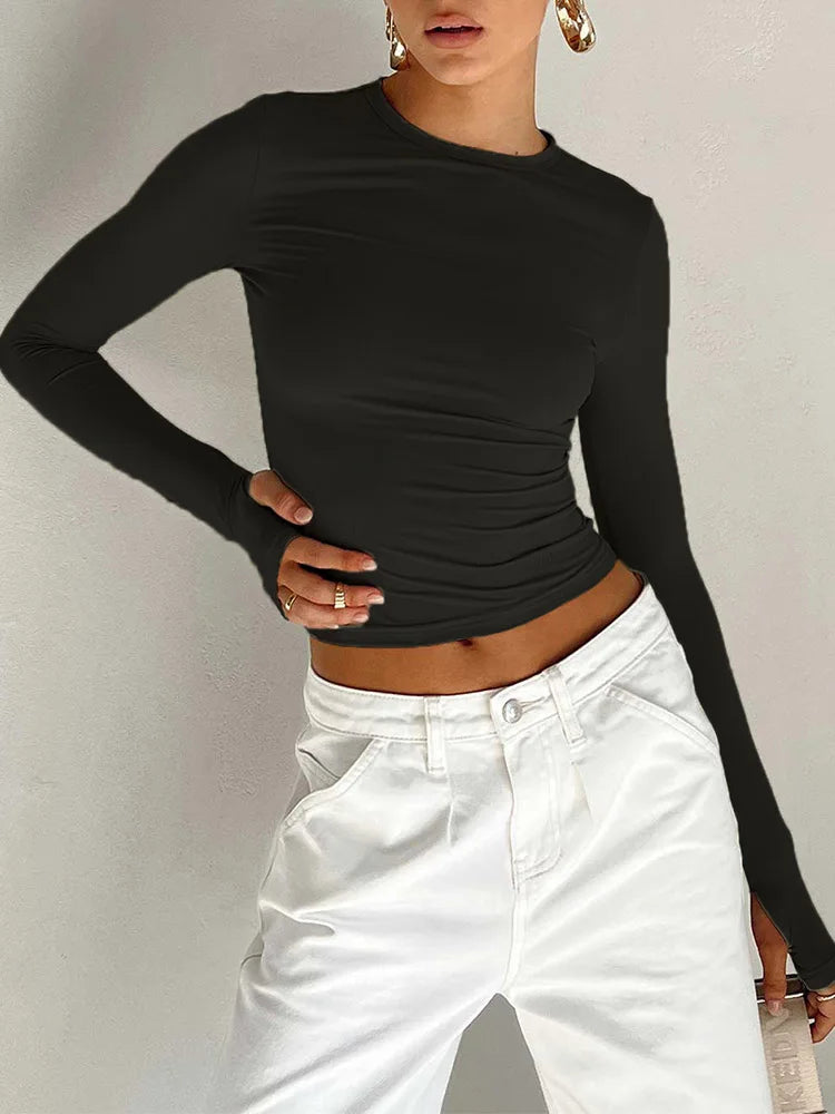 DailyVibe Womens Long Sleeve Crop Tops
